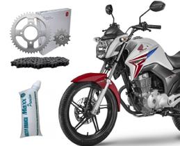 Kit Relação Retentor Scud + Graxa Branca Cg Titan Fan Cargo Mix Flex Tração Corrente Coroa Pinhão Aço 1045 Reforçada H Ano 2004 Até 2018