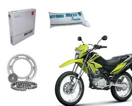 Kit Relação Retentor Scud + Graxa Branca Nxr 125 150 Bros Tração Corrente Coroa Pinhão Aço 1045 Reforçada H Ano 2006 Até 2014