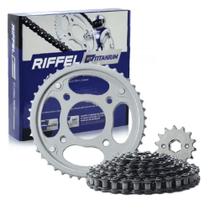 Kit Relação Riffel Titanium CG 160 15x44 Corrente 428H x 118L Aço 1045 sem retentor Kit Relação Riffel Titanium CG 160 15x44 Corrente 428H x 118L Aço 1045 sem retentor