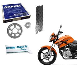 Kit Relação Tração Nakata + Graxa Branca Fazer 150 Ano 2014 Até 2019 Aço 1045
