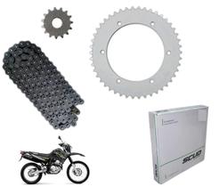 Kit Relação Tração Transmissão Corrente Coroa Pinhão Aço 1045 Scud Xtz 250 Lander Tenere 250 Ano 2005 Até 2017