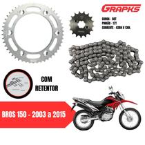 Kit Relação Transmissão Bros 150 com Retentor Anos 2003 a 2015 Aço 1045 Original Reforçada Grapks