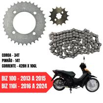 Kit Relação Transmissão Honda Biz 100 - 2013 a 2015 - Honda Biz 110i - 2016 a 2024 Aço 1045 Original - Grapks