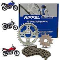 Kit Relação Transmissão Riffel Aço 1045 para Honda CG 160 Titan Fan Start Corrente Coroa Pinhão