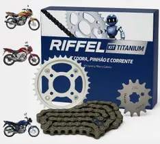 Kit Relação Transmissão Tração Honda Titan Fan Start 150/160 Riffel Aço 1045 todos anos e modelos