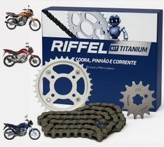 Kit Relação Transmissão Tração Honda Titan Fan Start 150 E 160 Riffel Aço 1045 todos anos e modelos