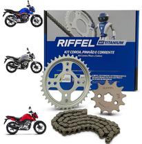 Kit Relação Transmissão Tração Honda Titan Fan Start 160 Riffel Aço 1045