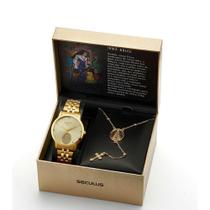 Kit religioso relógio com terço irmã dulce dourado 20964lpskda1k1 - SECULUS