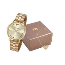 Kit relógio analógico com pulseira coração dourado 53748lpmkde1k1