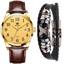 Kit Relógio Analógico Masculino Casual Olevs Gold + Bracelete Kit Relógio Analógico Masculino Casual Olevs Gold + Bracelete