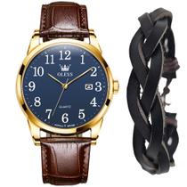 Kit Relógio Analógico Masculino Luxo Gold + Bracelete