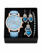 Kit Relógio Azul Luxo com conjunto de jóias
