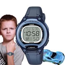 Kit Relógio Casio Infantil Masculino Meninos Digital Resistente Agua 50 Metros Redondo Pequeno Alarme Preto LW-203-2AVDF + Carro Miniatura