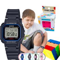 Kit Relógio Casio Infantil Meninas Meninos Digital Resistente Agua Pequeno Alarme Preto LA-20WH + Cubo Magico