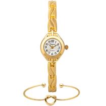 Kit Relógio Casual Feminino Dourado Pequeno + Pulseira Luxo