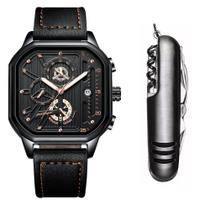 Kit Relógio Casual Masculino Cronógrafo Pulseira + Canivete