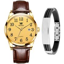 Kit Relógio Casual Masculino Gold + Pulseira Silicone Metal Kit Relógio Casual Masculino Gold + Pulseira Silicone Metal