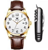 Kit Relógio Casual Masculino Olevs Luxo Gold + Acessório Kit Relógio Casual Masculino Olevs Luxo Gold + Acessório