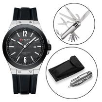 Kit Relógio Casual Masculino Quartzo Original Curren E Canivete Aço Kit Relógio Casual Masculino Quartzo Original Curren E Canivete Aço