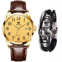 Kit Relógio Casual Olevs Masculino Gold + Bracelete Âncora