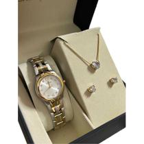 Kit Relogio Champion Dourado e Prata Analogico Misto Colar E Brincos Minimalista Feminino Kit Relogio Champion Dourado e Prata Analogico Misto Colar E Brincos Minimalista Feminino