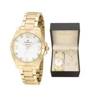Kit Relógio Champion Dourado Feminino Cn28446w