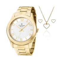 Kit Relógio Champion Elegance Dourado Feminino CN26493W