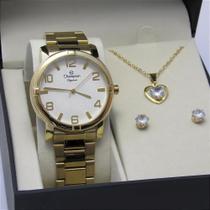 Kit Relógio Champion Feminino CN25181W Colar + Brincos