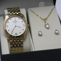 Kit Relógio Champion Feminino CN25341W Colar + Brincos