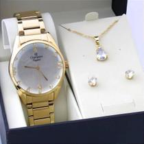 Kit Relógio Champion Feminino CN25547B com Colar e Brincos