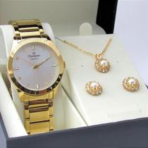 Kit Relógio Champion Feminino CN25930W com Colar e Brincos