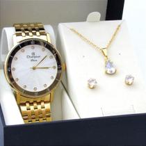 Kit Relógio Champion Feminino CN29703W com Colar e Brincos