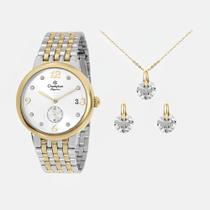 Kit Relógio Champion Feminino Dourado Analógico + Conjunto de Bijuteria - CN24753B