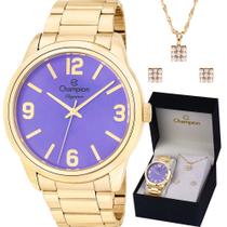 Kit Relógio Champion Feminino Dourado Elegance com Colar e Brincos CN27232O Kit Relógio Champion Feminino Dourado Elegance com Colar e Brincos CN27232O