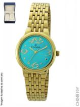Kit Relógio Champion Feminino Dourado Visor Azul CH24919Y + Semijoia
