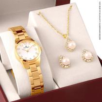 Kit Relogio Champion Feminino Elegance + Conjunto Semi Joia CH26846W