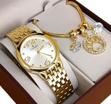 Kit Relógio Champion Feminino Original à Prova D'Água com NF Garantia 1 Ano e Pulseira Patinha 155h