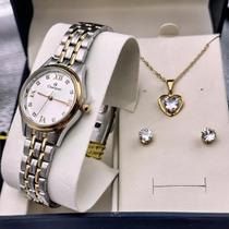 Kit Relógio Champion Feminino Pequeno com Colar e Pulseira Original Prata e Dourado com Nota Fiscal Kit Relógio Champion Feminino Pequeno com Colar e Pulseira Original Prata e Dourado com Nota Fiscal