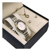 Kit Relógio Champion Feminino Pequeno com Colar e Pulseira Original Prata e Dourado com Nota Fiscal
