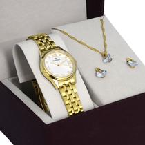 Kit Relogio Champion Feminino Pequeno Dourado + Kit semi joia Kit Relogio Champion Feminino Pequeno Dourado + Kit semi joia