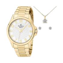 Kit Relógio+Colar+Brinco Champion Dourado Feminino CN26377W Kit Relógio+Colar+Brinco Champion Dourado Feminino CN26377W
