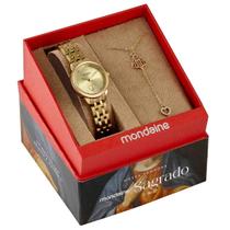 Kit Relógio + Colar Mondaine Nossa Senhora Aparecida Dourado Feminino 99749LPMKDE1K1