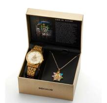 Kit relógio com colar círio de nazaré dourado 20967lpskda1k1 - SECULUS
