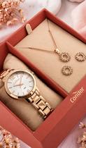 Kit Relógio Condor Feminino Analógico Rosé Aço Inox Com Colar e Brincos Prova Dágua 50m Original Kit Relógio Condor Feminino Analógico Rosé Aço Inox Com Colar e Brincos Prova Dágua 50m Original