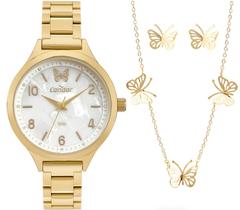 Kit Relógio Condor Feminino Dourado Borboleta CO2036MXLK4K