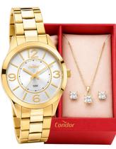 Kit Relógio Condor Feminino Dourado Colar Brincos 5ATM 35mm Co2035Nldk/4k Kit Relógio Condor Feminino Dourado Colar Brincos 5ATM 35mm Co2035Nldk/4k