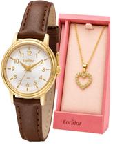 Kit Relógio Condor Feminino Dourado Colar Coração 5ATM 25mm Co2035nhc/2k