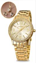 Kit Relógio Condor Feminino Dourado Original Com Colar e Brincos Kit Relógio Condor Feminino Dourado Original Com Colar e Brincos