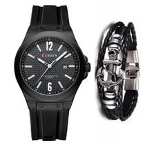 Kit Relógio Curren Luxo Casual Masculino E Pulseira Couro Âncora Kit Relógio Curren Luxo Casual Masculino E Pulseira Couro Âncora