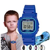 Kit Relógio de Pulso Casio Infantil Masculino Resistente Água Calndário Alarme Digital LA-20WHS + Carrinho Miniatura